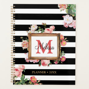 Vintage Streifen und Floral Monogramm Planer
