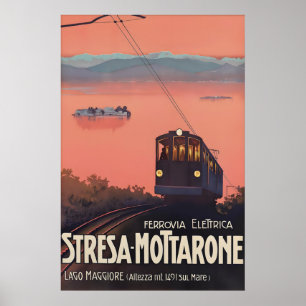 Vintage Stresa Mottarone Reiseplakat Druck, Lago Poster