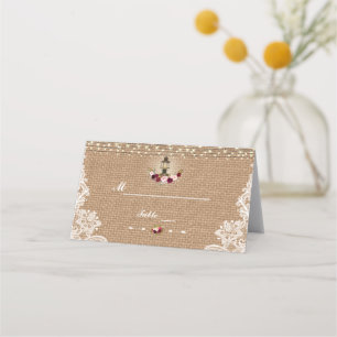 Vintage String Lights Lace Burlap Tischnummer Platzkarte