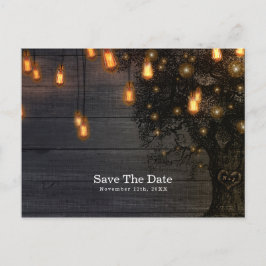 Vintage String Lights & Tree Wedding Save the Date Ankündigungspostkarte