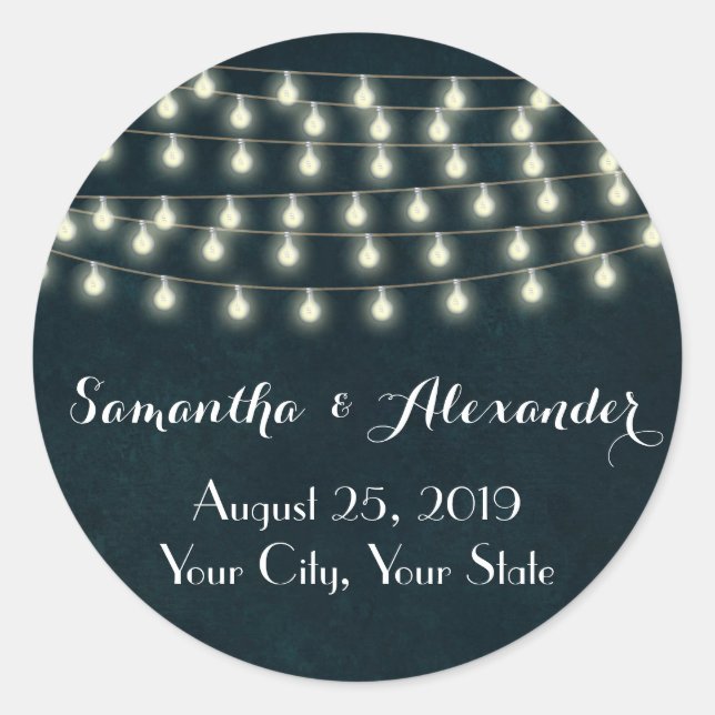 Vintage String Lights Wedding Umschlag Aufkleber/  Runder Aufkleber (Vorderseite)