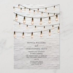 Vintage String Lights White Brick Wedding Einladung