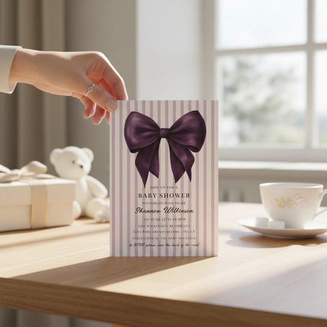 vintage stripe bow Baby Shower QR Invitation Einladung (Von Creator hochgeladen)