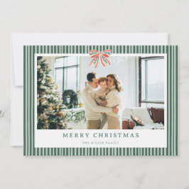 Vintage Stripe Bow Christmas Photo Holiday Card  Feiertagskarte