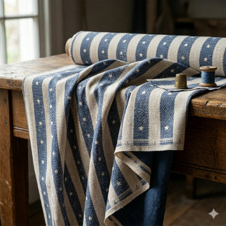 Vintage Stripe & Tiny Stars Blau & Weiß ID1306 Stoff