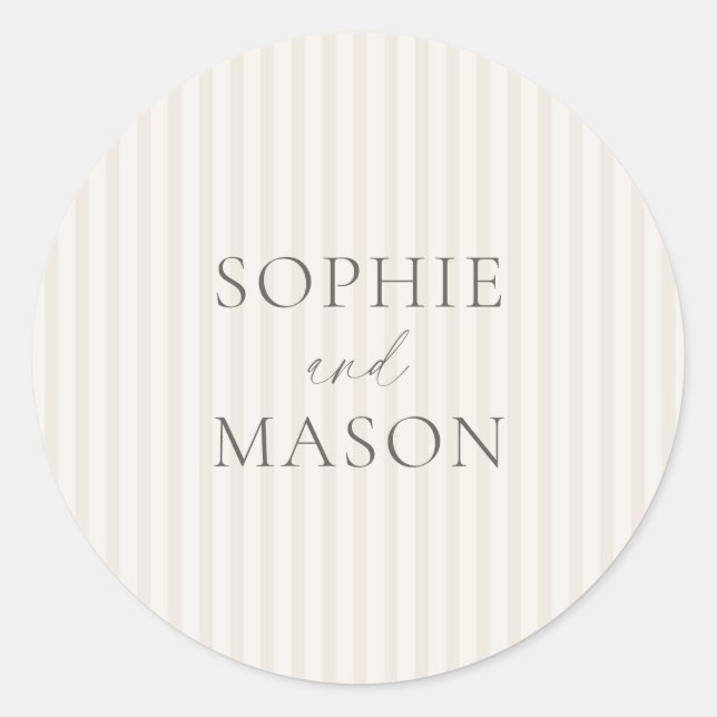 Vintage Stripe Wedding Sticker with Names (Vorderseite)