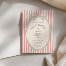 Vintage Striped Birthday Invitation, Whimsical Han