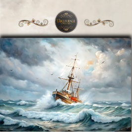Vintage-Stürmische-Meer-Schiff-Decoupage Seidenpapier
