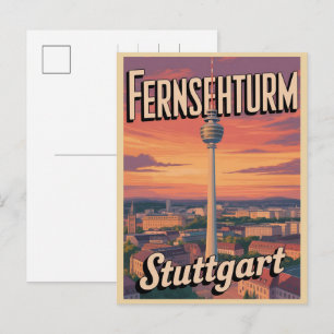 Vintage Stuttgarter Fernsehturm deutscher Fernseht Postkarte