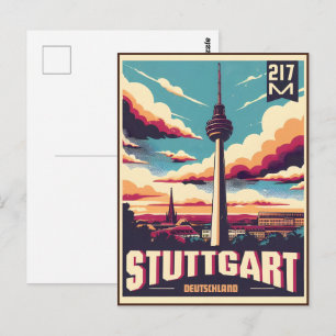 Vintage Stuttgarter Fernsehturm deutscher Fernseht Postkarte