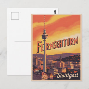 Vintage Stuttgarter Fernsehturm deutscher Fernseht Postkarte