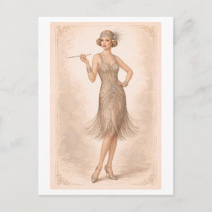 Vintage-Style 1920s Flapper Modeplatte Postkarte