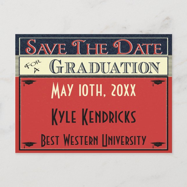 Vintage Style Abschluss Save The Date Postkarte (Vorderseite)