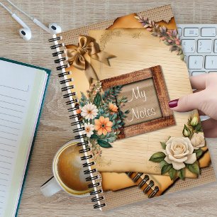 Vintage-Style-Altes-Papier-Blumen auf Hessian Notizbuch