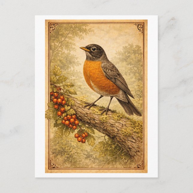 Vintage-Style American Robin Illustration Postkarte (Vorderseite)