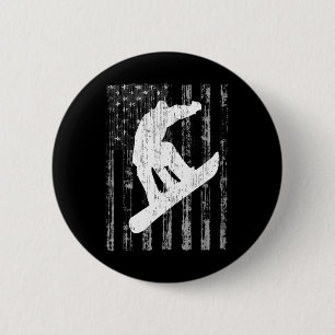 Vintage Style Amerikanische Flagge T-Shirt Snowboa Button