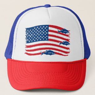 Vintage Style Angeln Amerikanische Flagge Rot Blau Truckerkappe