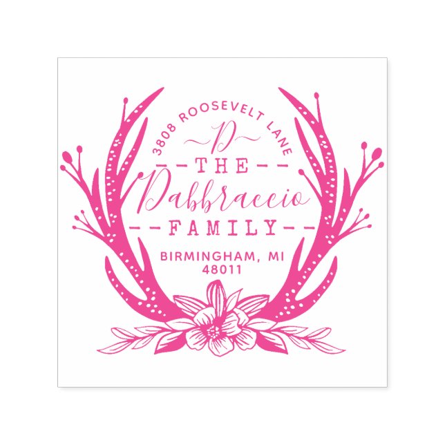 Vintage Style Antler Horns Blumenadresse Permastempel (Design)