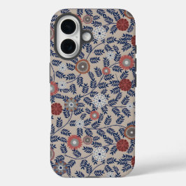 Vintage-Style blaue botanische Muster-Hülle-M iPhone 16 Hülle