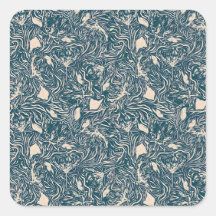 Vintage-Style blaues botanisches Muster quadratisc