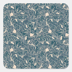 Vintage-Style blaues botanisches Muster quadratisc Quadratischer Aufkleber