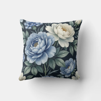 Vintage Style Blue Floral Decorative Throw Pillow  Kissen