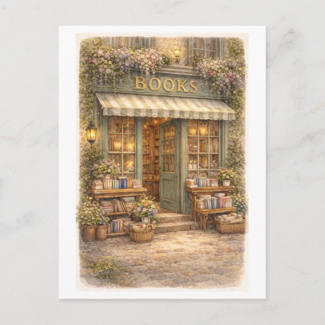 Vintage-Style Bookstore  Postkarte (Vorderseite)