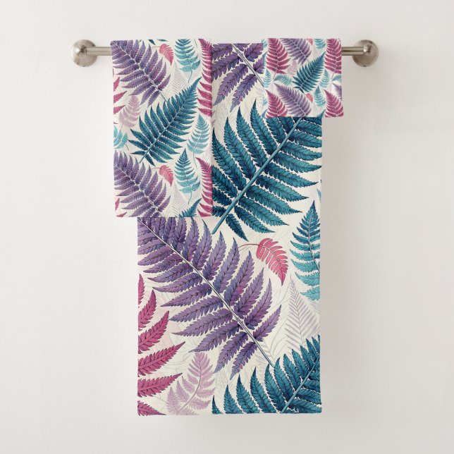 Vintage-style botanical fern leaves badhandtuch set (Insitu)