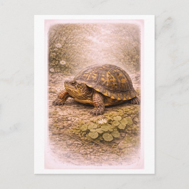 Vintage-Style Box Turtle Illustration Postkarte (Vorderseite)