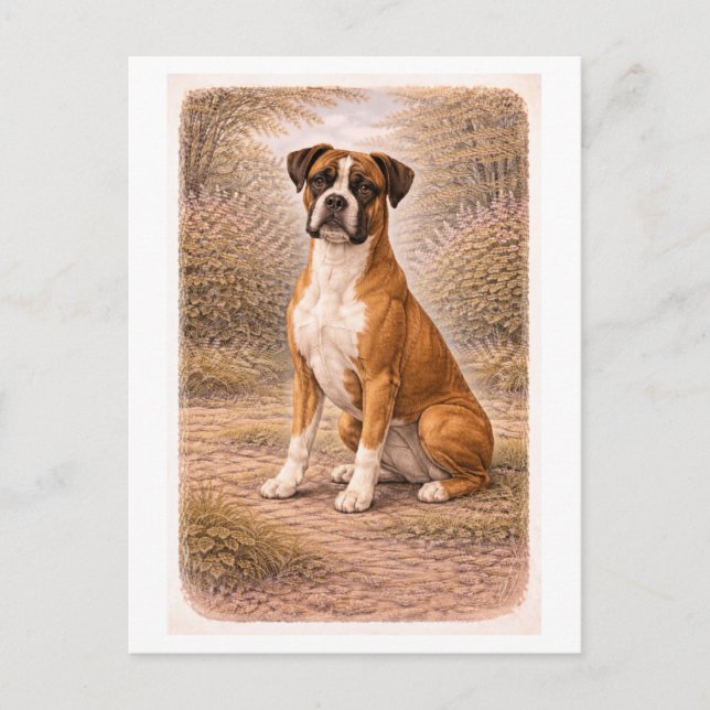 Vintage-Style Boxer Dog Postkarte (Vorderseite)