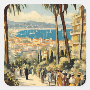 Vintage Style Cannes Französisch Reise Aquarell Quadratischer Aufkleber