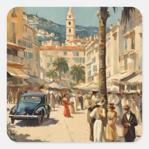Vintage Style Cannes Französisch Reise Aquarell Quadratischer Aufkleber