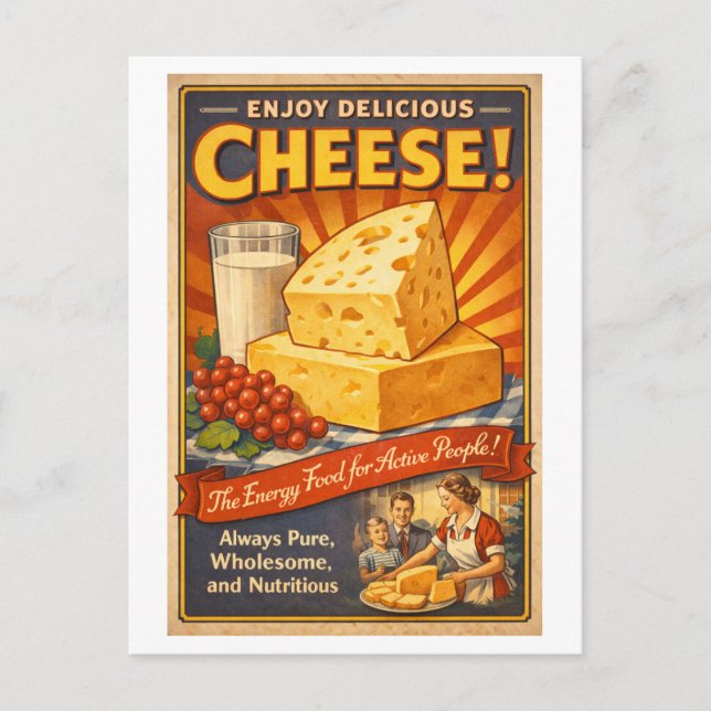 Vintage-Style Cheese Advertisement Postkarte (Vorderseite)