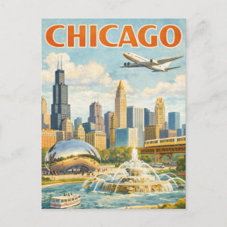 Vintage Style Chicago Travel Postcard Postkarte