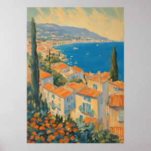 Vintage Style Côte d'Azur Französische Reise Aquar Poster
