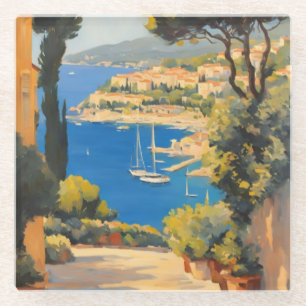 Vintage Style Côte d'Azur Französische Reise Maler Glasuntersetzer