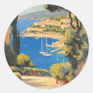 Vintage Style Côte d'Azur Französische Reise Maler Runder Aufkleber
