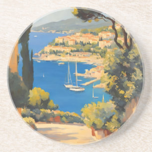 Vintage Style Côte d'Azur Französisches Reise Gemä Getränkeuntersetzer