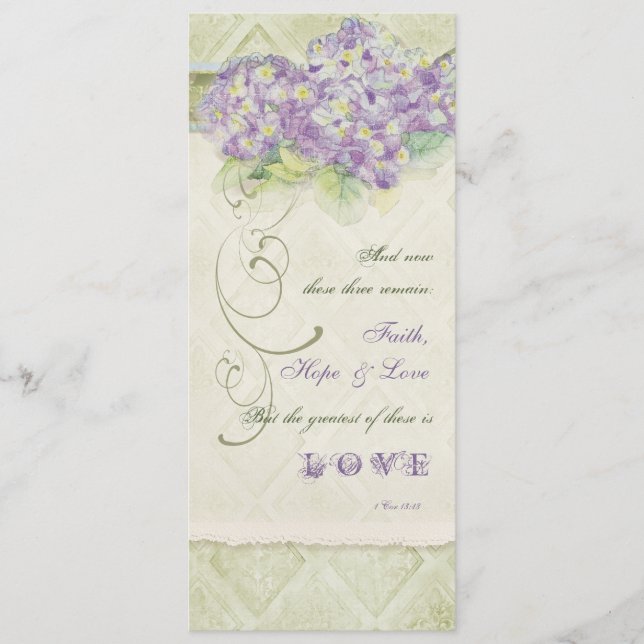 Vintage Style Flieder Hortensie - Hochzeitsprogram Programm (Vorderseite)