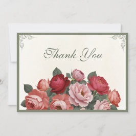 Vintage Style Florals - Pink Red Peach Roses Dankeskarte