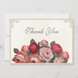 Vintage Style Florals - Pink Red Peach Roses Dankeskarte