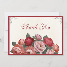 Vintage Style Florals - Pink Red Peach Roses Dankeskarte