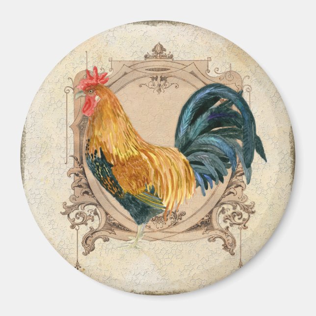 Vintage Style French Country Rustic Barn Rooster Magnet (Vorne)