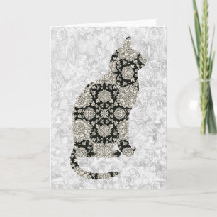 Vintage Style Grau und Schwarz Katzen Kunst Notizk Karte