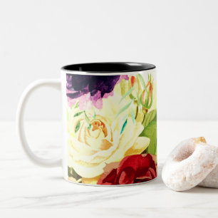 Vintage Style Große Wasserfarben Blumen Zweifarbige Tasse