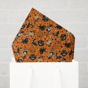 Vintage Style Halloween-Grafiken in Orange und Sch Seidenpapier