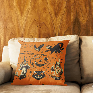 Vintage Style Halloween Grafiken Orange und Schwar Kissen