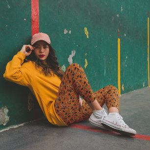 Vintage Style Halloween Grafiken Orange und Schwar Leggings
