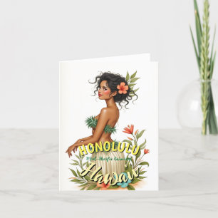 Vintage Style Hawaii Reise Honolulu Hula Mädchen Feiertagskarte