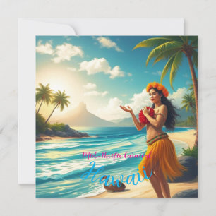 Vintage Style Hawaii-Reise Honolulu Hula-Mädchen Feiertagskarte